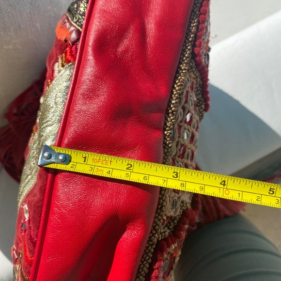 New NWOT Red Mogara Purse Bag Leather Beaded Fringe! - Picture 8 of 11